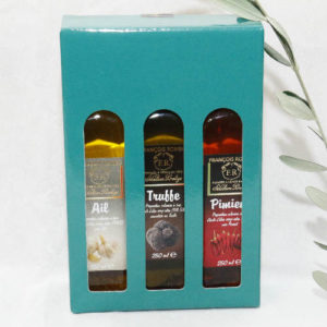 coffret huiles d'olive de caractère ail piment et truffe